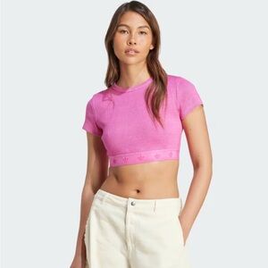 Adidas Vibrant Pink Short Sleeve Crop Top.  NWT